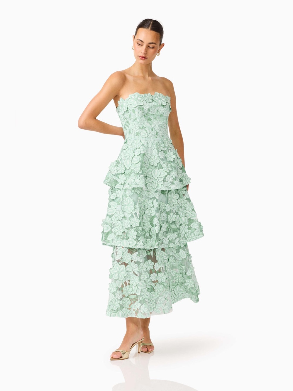 ELLIATT Roseate Tiered Maxi Dress in Mint Green Size S Wedding Guest NWOT - Picture 3 of 8